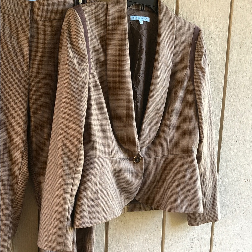 ANTONIO MELANI Brown Glen Plaid Women's Blazer & Pants Set - Picture 2 of 16